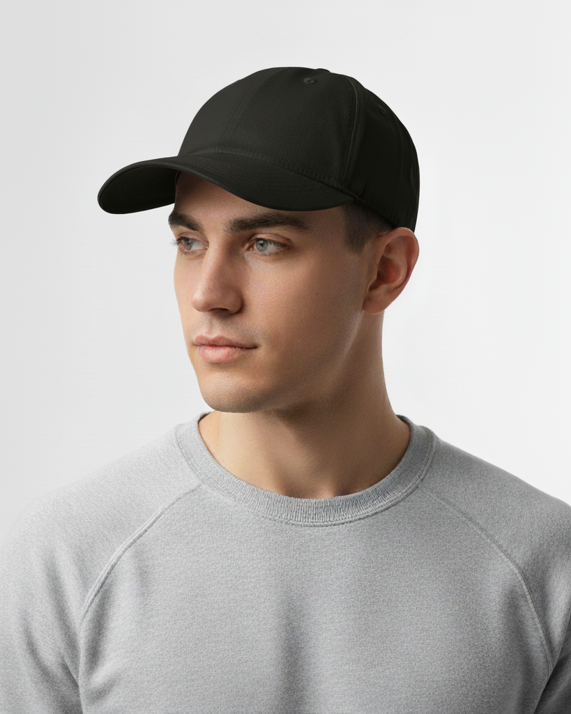 Black Curved Structured Hat – Classic Fitted Cap for Custom Embroidery