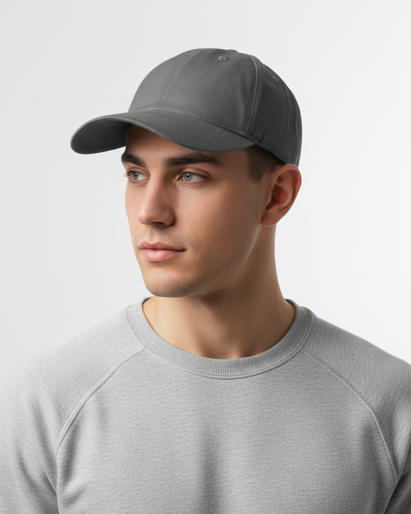 Gray Curved Structured Hat – Modern Fitted Cap for Custom Logo Printing