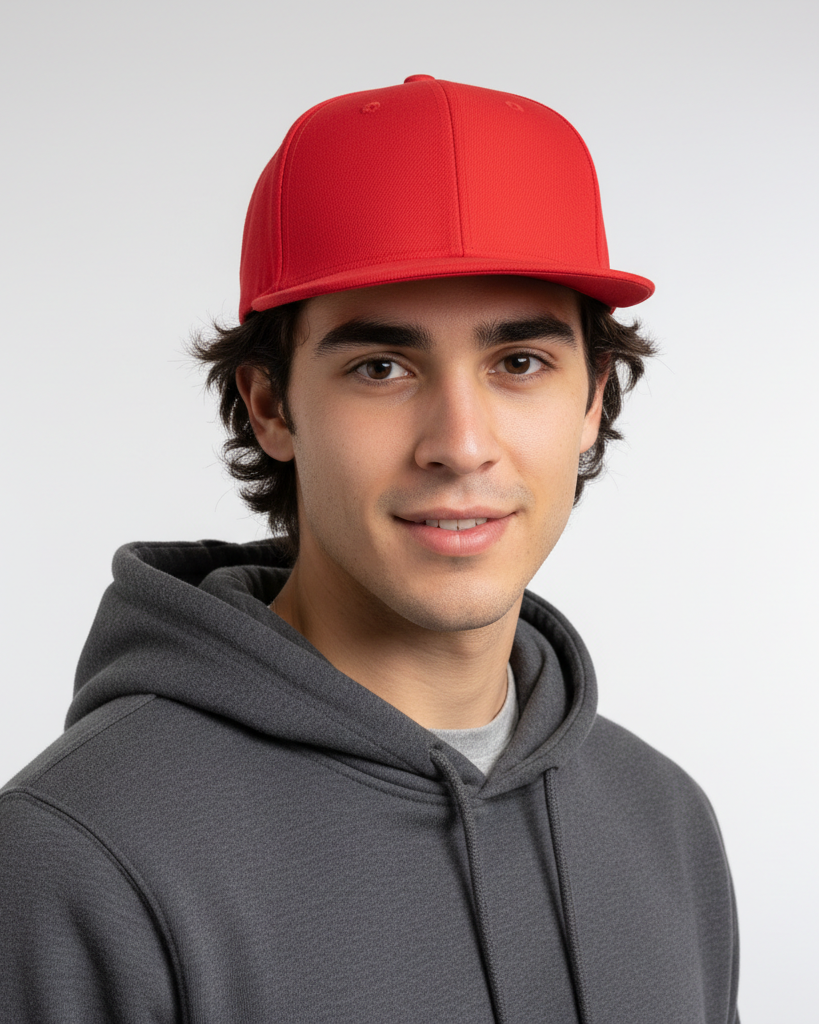 Red Flat Bill Hat – Bold Structured Snapback for Logo Printing