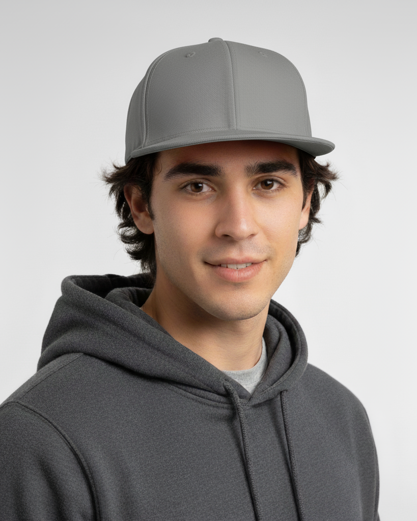 Gray Flat Bill Hat – Modern Structured Cap for Custom Logo Design