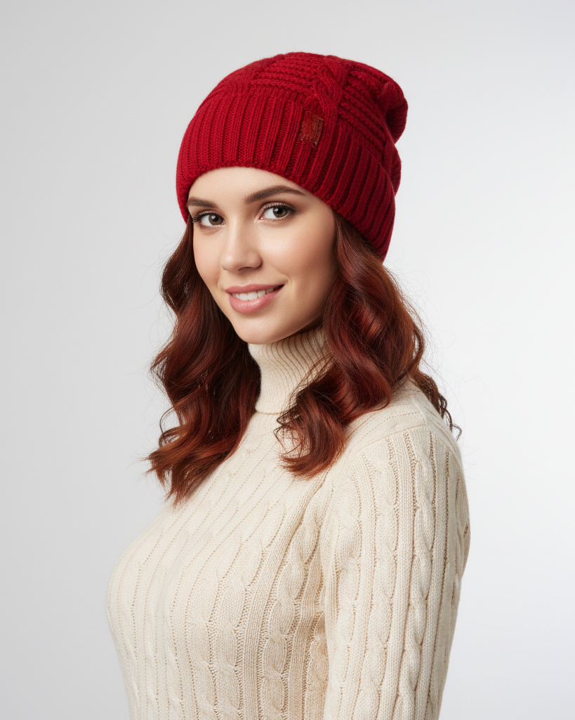 Red Long Beanie – Stylish Knit Cap for Custom Logo Design