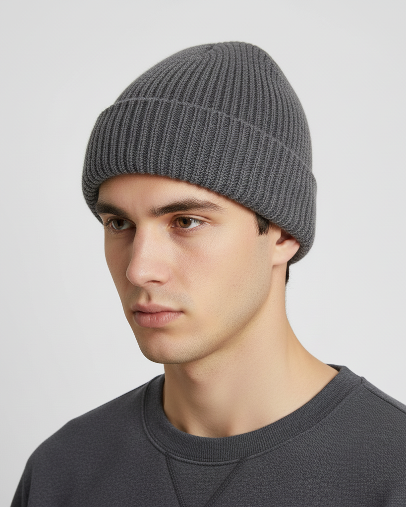 Gray Short Beanie – Classic Knit Hat for Embroidery or Printing