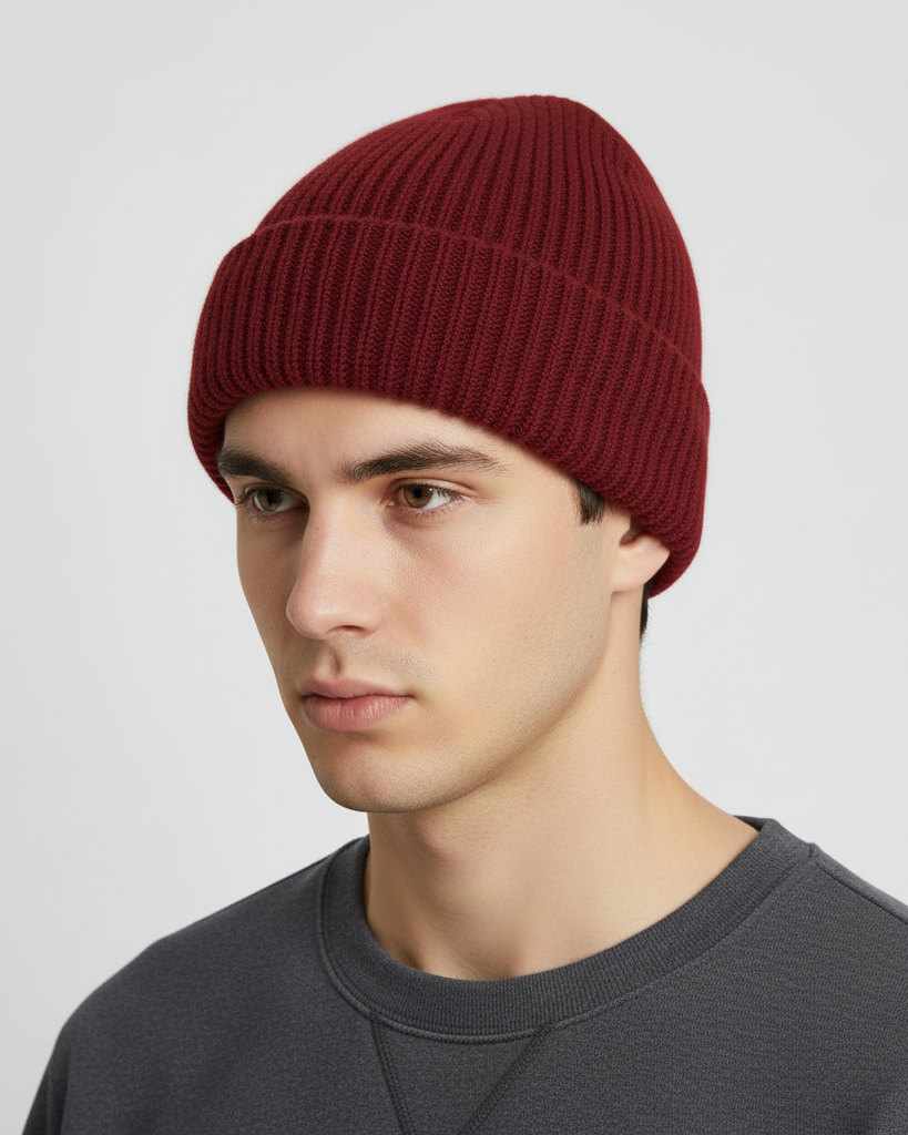 Red Short Beanie – Warm Knit Cap for Custom Logo Design