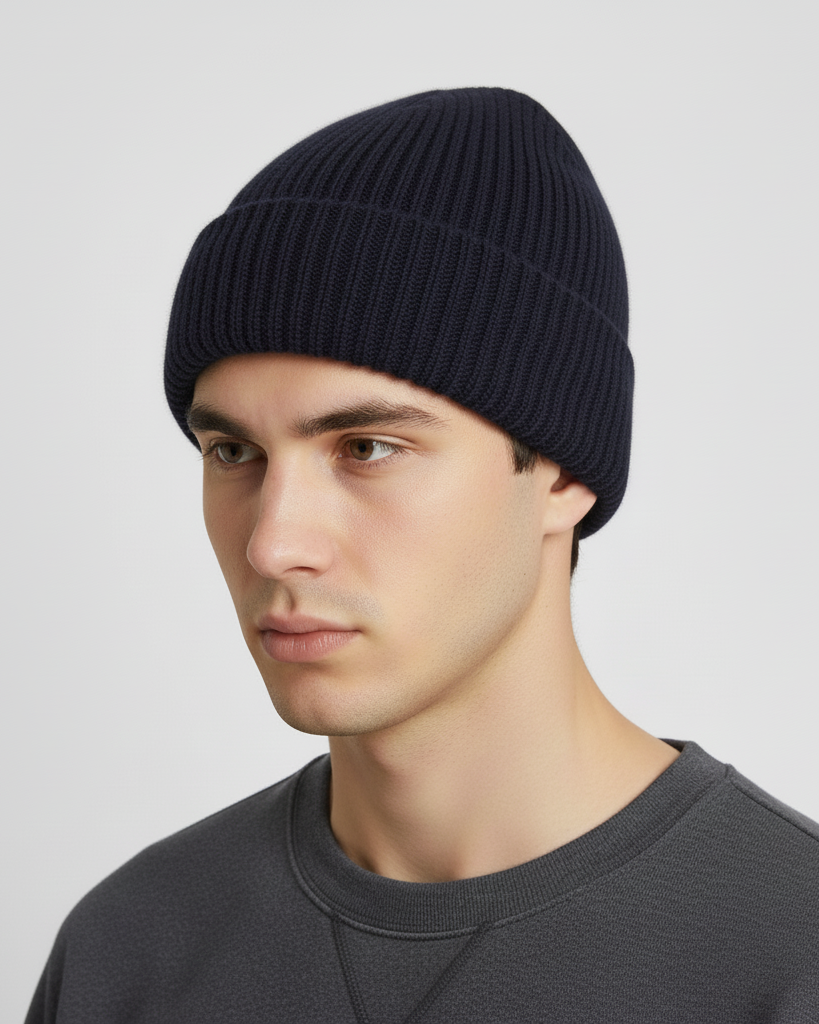 Navy Short Beanie – Cozy Knit Cap for Custom Branding
