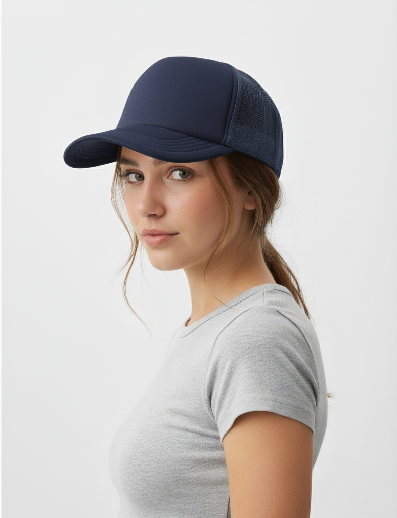 Navy Blue Foam Front Trucker Hat – Premium Five-Panel Snapback Cap for Custom Logo Printing